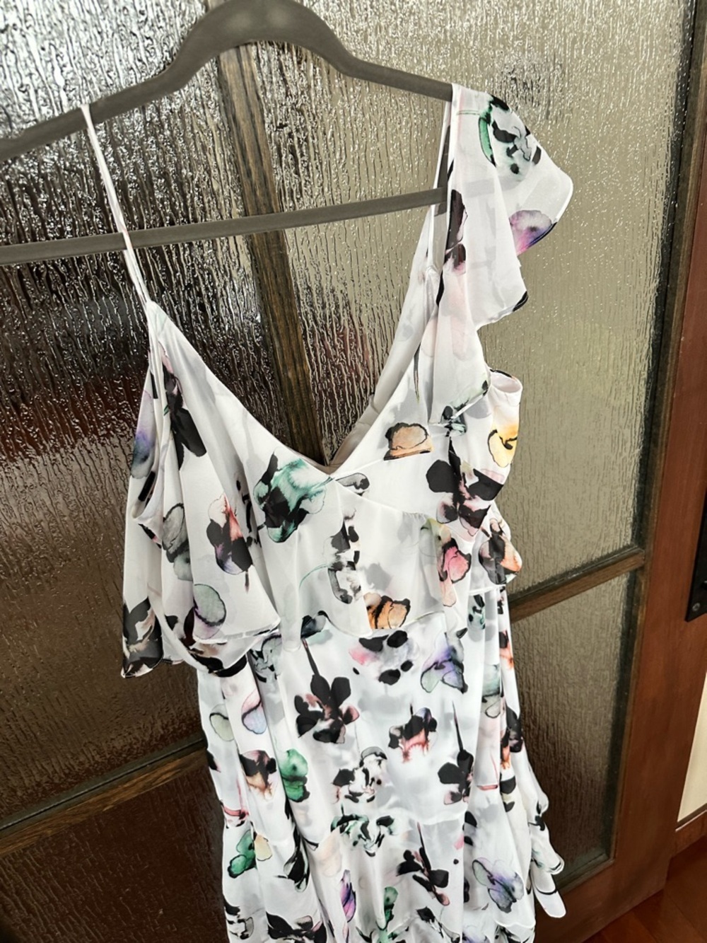 ML Monique Lhuillier Asymetrical Ruffle Gardenia Floral Dress size 16 - Picture 7 of 9